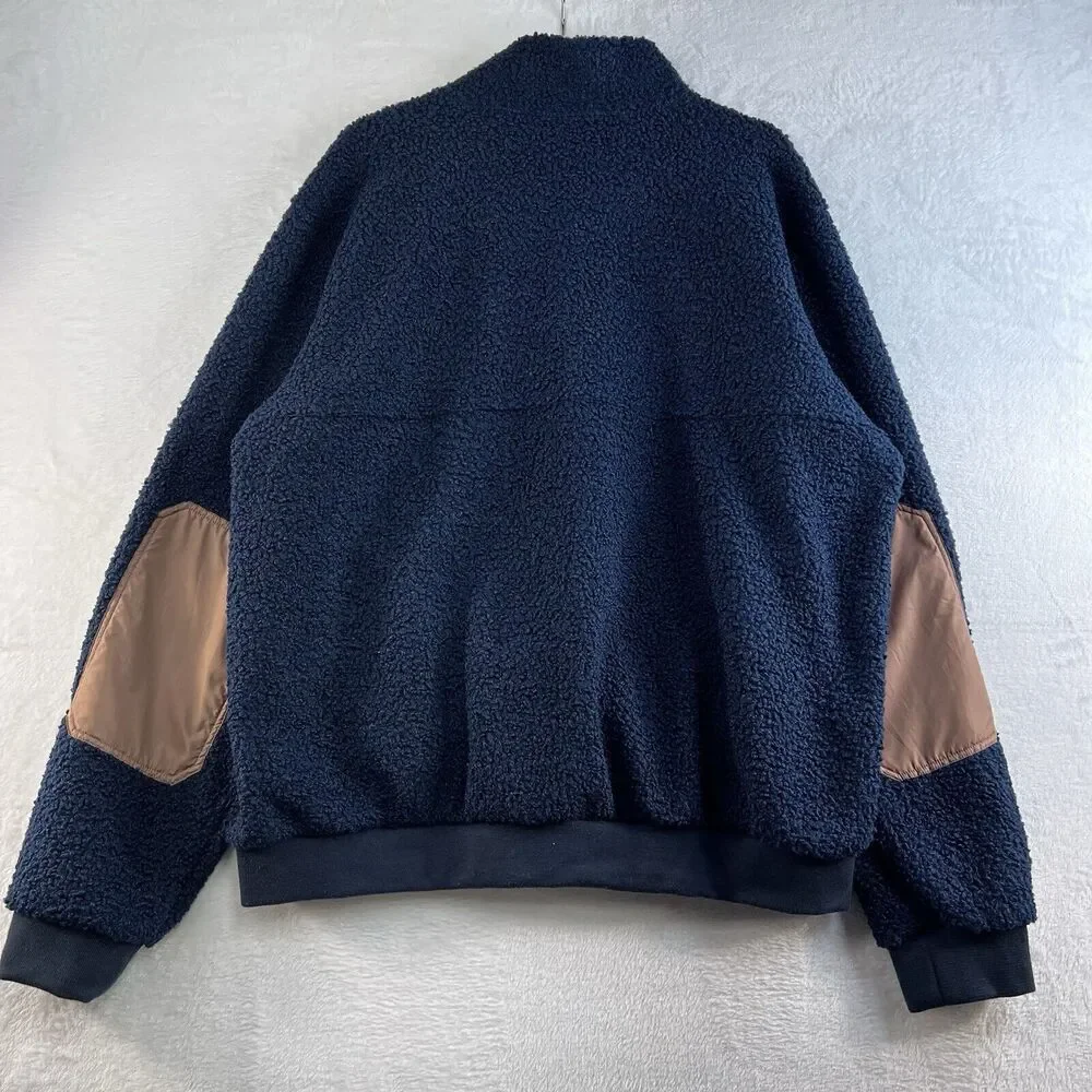 Lands' End Men's Size XL Boucle Sherpa Fleece Pullover Dark‎ Blue Navy 1/4 Snap